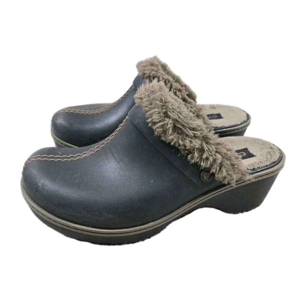 Crocs Cobbler Eva Faux Fur Lined Clogs Black Mule Shoes Size 8 Winter Outdoor